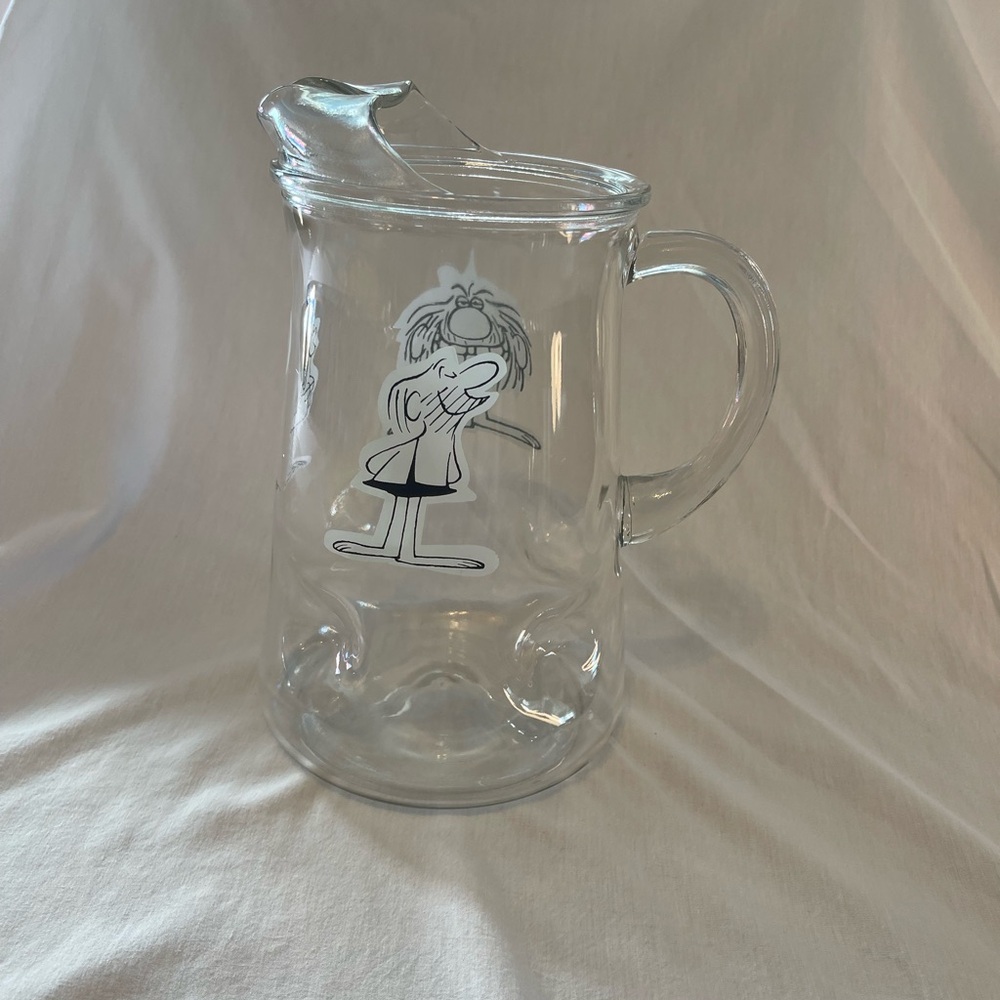 Clear Glass Pitcher with Cartoon Design